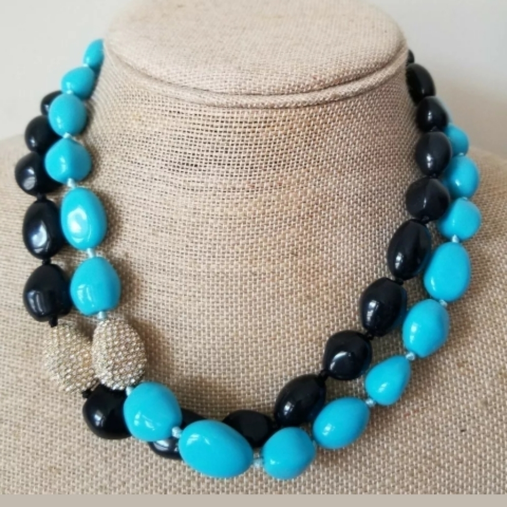 2!! RARE NOLAN Miller Estate Turquoise Onyx LUCITE Necklaces